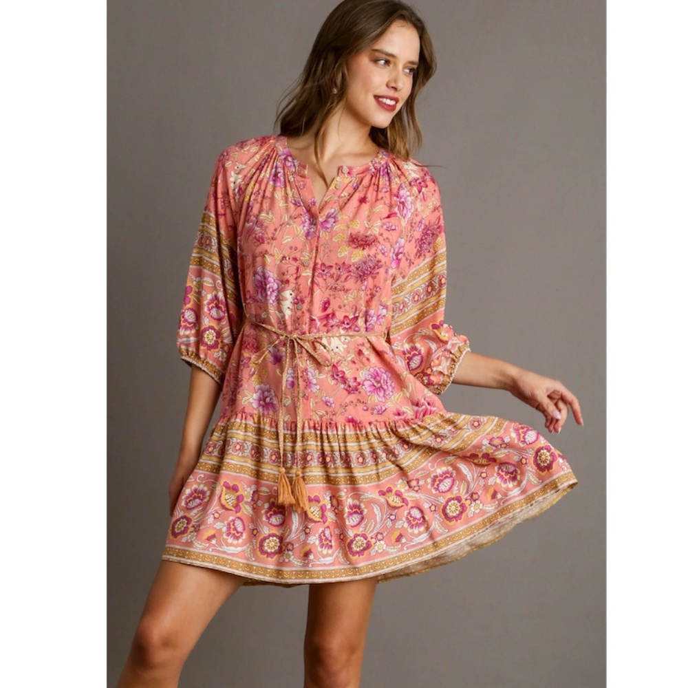 Umgee Pink Floral Boho Dress